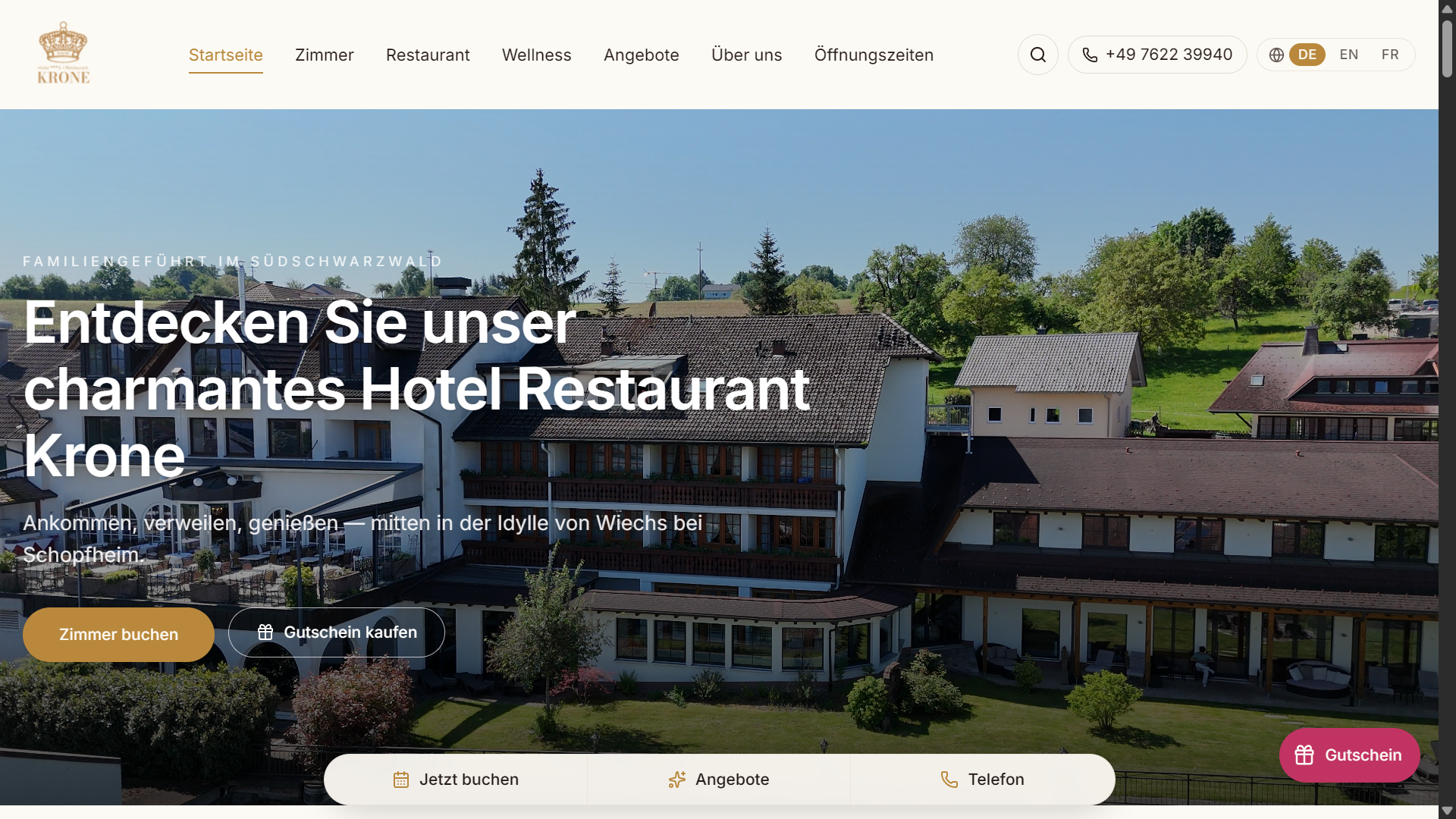 Hotel Krone — Ospitalitate — site realizat de Witting Design